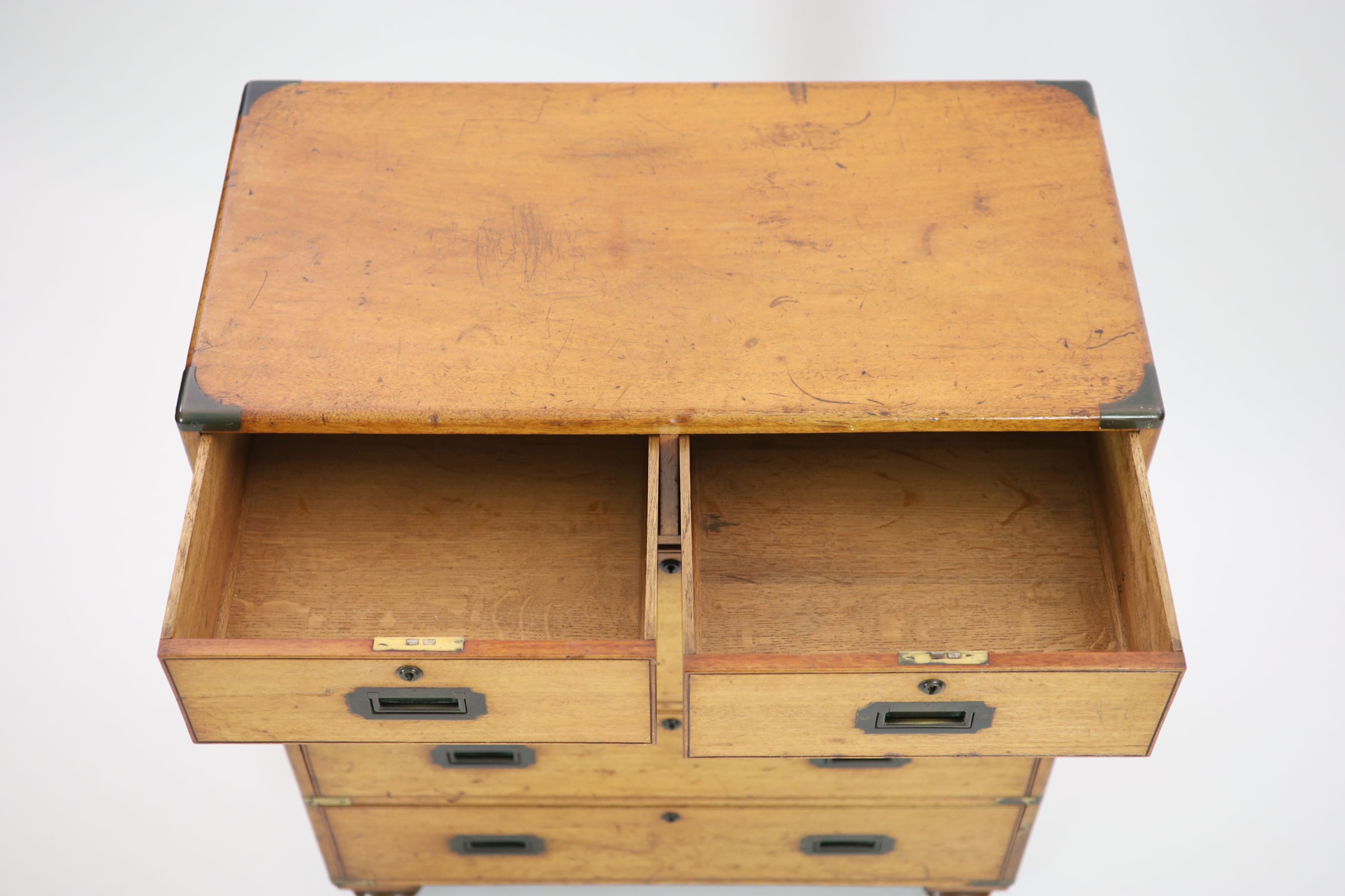 An early Victorian brass mounted teak campaign chest, W.82cm D.42cm H.100cm
